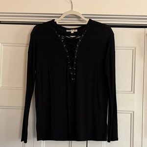 Express Black Lace-Up Long Sleeve Top